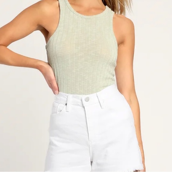 Sage Green Ribbed Knit Tank Top Lulus - Picture 6 of 6